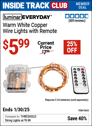 Harbor Freight Coupons, HF Coupons, 20% off - Warm White Copper Wire Lights with Remote