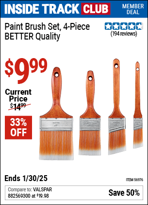 Harbor Freight Coupons, HF Coupons, 20% off - Paint Brush Set, 4 Pc, BETTER Quality for $9.99