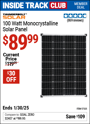 Harbor Freight Coupons, HF Coupons, 20% off - 100 Watt Monocrystalline Solar Panel