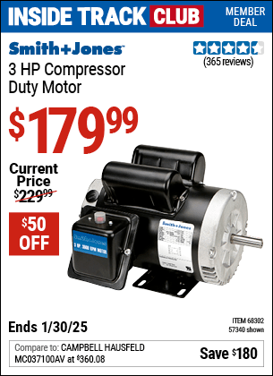 Harbor Freight Coupons, HF Coupons, 20% off - SMITH + JONES 3 HP Compressor Duty Motor 