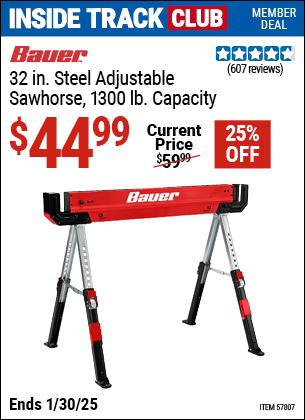 Harbor Freight Coupons, HF Coupons, 20% off - BAUER 1300 lb. Capacity Steel Sawhorse for $49.99