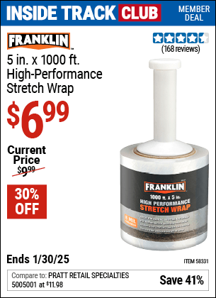 Harbor Freight Coupons, HF Coupons, 20% off - FRANKLIN 5 in. x 1000 ft. High Performance Stretch Wrap for $6.99