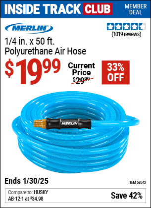 Harbor Freight Coupons, HF Coupons, 20% off - MERLIN 1/4 in. x 50 ft. Poly Air Hose for $19.99