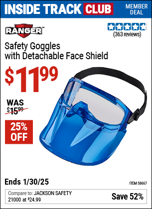 Harbor Freight Coupons, HF Coupons, 20% off - RANGER Detachable Goggle Face Shield for $11.99