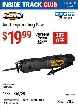 Harbor Freight Coupons, HF Coupons, 20% off - MCGRAW Air Reciprocating Saw for $19.99