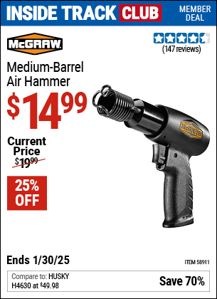 Harbor Freight Coupons, HF Coupons, 20% off - MCGRAW Medium Barrel Air Hammer for $15.99