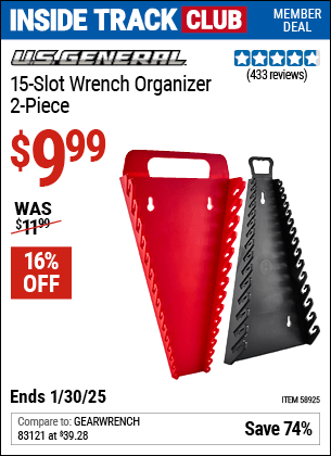 Harbor Freight Coupons, HF Coupons, 20% off - U.S. GENERAL 15 Slot Wrench Organizer, 2 Pc. for $9.99