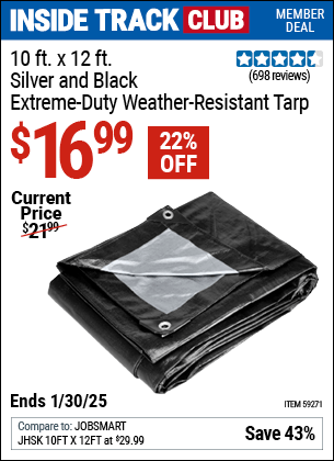 Harbor Freight Coupons, HF Coupons, 20% off - 10 ft. x 12 ft. Silver and Black Extreme Duty Weather Resistant Tarp for $16.99