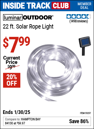 Harbor Freight Coupons, HF Coupons, 20% off - LUMINAR OUTDOOR 16 ft. Solar Rope Light for $7.92