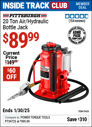 Harbor Freight Coupons, HF Coupons, 20% off - PITTSBURGH 20 ton Air/Hydraulic Bottle Jack for $99.99