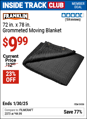 Harbor Freight Coupons, HF Coupons, 20% off - FRANKLIN 72 in. x 78 in. Grommeted Moving Blanket for $10.99