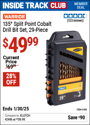 Harbor Freight Coupons, HF Coupons, 20% off - 29 Piece 135 Split Point Cobalt Drill Bit Set