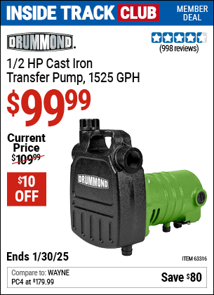 Harbor Freight Coupons, HF Coupons, 20% off - Drummond 1/2 Hp Cast Iron Transfer Utility Pump