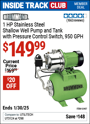 Harbor Freight Coupons, HF Coupons, 20% off - 1 Hp Stainless Steel Shallow Well Pump And Tank