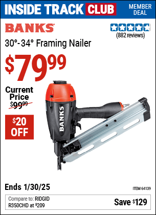 Harbor Freight Coupons, HF Coupons, 20% off - Banks 30'-34' Framing Nailer