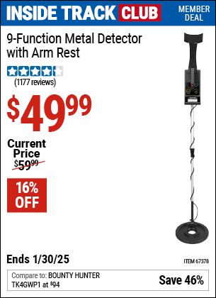 Harbor Freight Coupons, HF Coupons, 20% off - 9 Function Metal Detector With Arm Rest