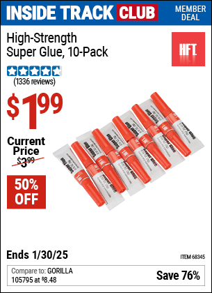 Harbor Freight Coupons, HF Coupons, 20% off - High Strength Super Glue Pack Of 10