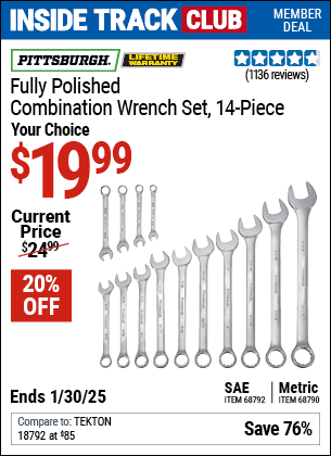 Harbor Freight Coupons, HF Coupons, 20% off - 14 Piece Fully Polished Combination Wrench Sets