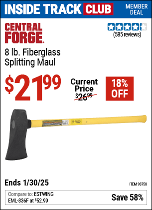 Harbor Freight Coupons, HF Coupons, 20% off - 8 Lb. Splitting Maul With 29-5/8