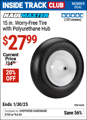 Harbor Freight Coupons, HF Coupons, 20% off - 15 in. Worry Free Tire with Polyurethane Hub