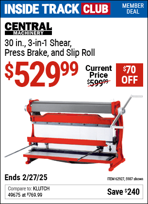 Harbor Freight Coupons, HF Coupons, 20% off - CENTRAL MACHINERY 30 in. Capacity Shear Press Brake and Slip Roll for $549.99