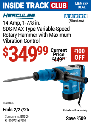 Harbor Freight Coupons, HF Coupons, 20% off - HERCULES 14 Amp 1-7/8 in. SDS Max-Type Variable Speed Rotary Hammer for $349.99