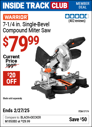 Harbor Freight Coupons, HF Coupons, 20% off - WARRIOR 7-1/4 in. Compound Single Bevel Miter Saw for $69.99