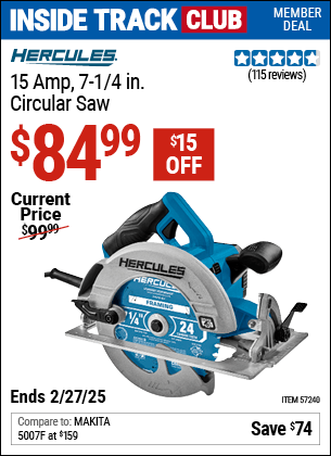 Harbor Freight Coupons, HF Coupons, 20% off - HERCULES 15 Amp 7-1/4 in. Heavy Duty Circular Saw for $89.99