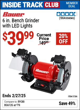 Harbor Freight Coupons, HF Coupons, 20% off - 6 in. Bench Grinder with LED Lights