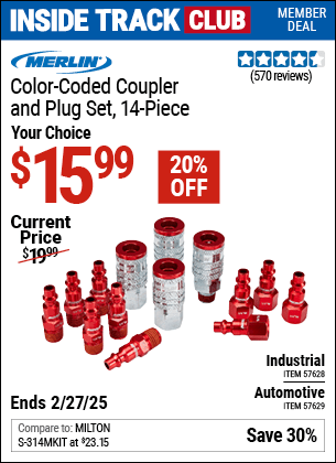 Harbor Freight Coupons, HF Coupons, 20% off - Color-Coded Industrial Coupler and Plug Kit, 14 Pc.