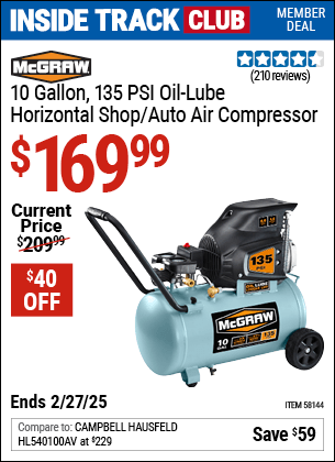 Harbor Freight Coupons, HF Coupons, 20% off - 10 Gallon Oil-Lube Portable Air Compressor