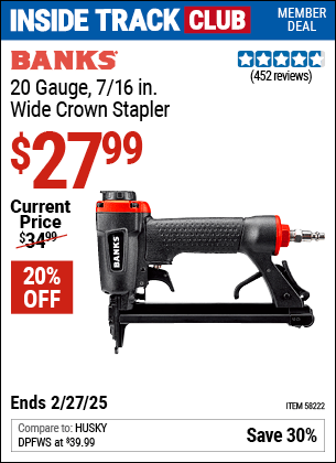 Harbor Freight Coupons, HF Coupons, 20% off - 20 Gauge Wide Crown Stapler