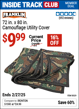 Harbor Freight Coupons, HF Coupons, 20% off - FRANKLIN 72 in. x 80 in. Camouflage Utility Cover for $9.99