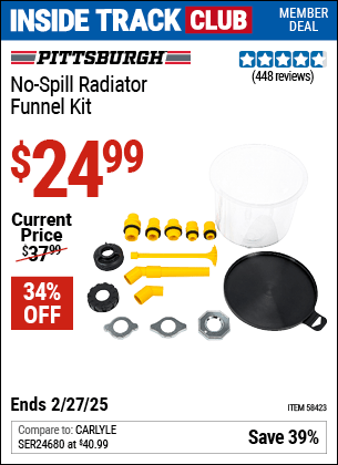 Harbor Freight Coupons, HF Coupons, 20% off - PITTSBURGH No-Spill Radiator Funnel Kit for $24.99