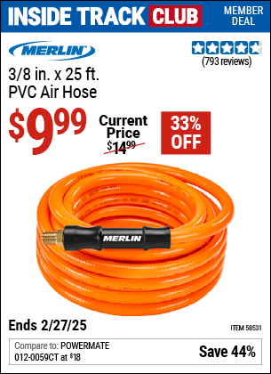 Harbor Freight Coupons, HF Coupons, 20% off - MERLIN 3/8 in. x 25 ft. PVC Air Hose 