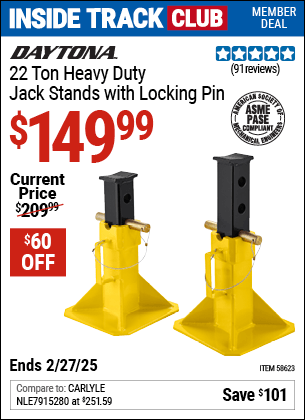 Harbor Freight Coupons, HF Coupons, 20% off - DAYTONA 22 Ton Heavy Duty Jack Stands with Locking Pin for $159.99