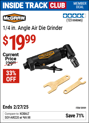 Harbor Freight Coupons, HF Coupons, 20% off - MCGRAW Pneumatic 1/4 in. Angle Die Grinder for $22.49