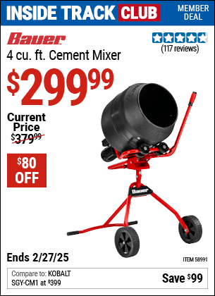 Harbor Freight Coupons, HF Coupons, 20% off - BAUER 4 cu. ft. Cement Mixer for $349.99