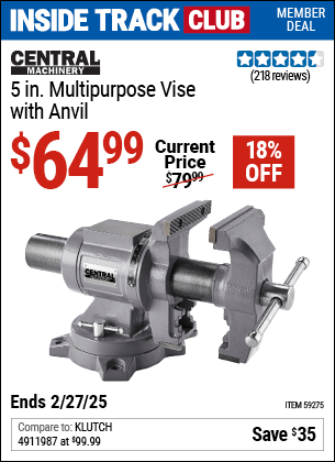 Harbor Freight Coupons, HF Coupons, 20% off - CENTRAL MACHINERY 5 in. Multi-Purpose Vise with Anvil for $64.99