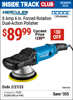 Harbor Freight Coupons, HF Coupons, 20% off - HERCULES 8 Amp 6 in. Forced Rotation Dual Action Polisher for $99.99