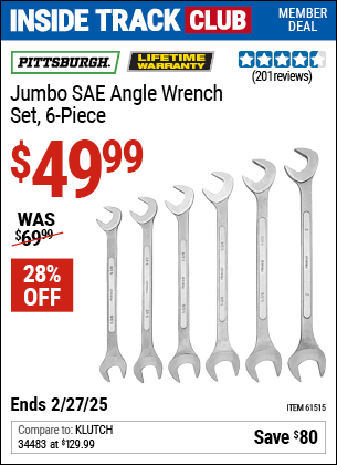 Harbor Freight Coupons, HF Coupons, 20% off - 6 Piece Sae Jumbo Angle Wrench Set