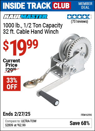 Harbor Freight Coupons, HF Coupons, 20% off - 1/2 Ton Capacity Hand Winch