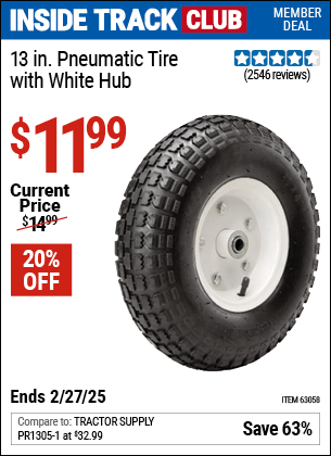 Harbor Freight Coupons, HF Coupons, 20% off - 13 in. Pneumatic Tire with White Hub