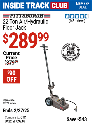 Harbor Freight Coupons, HF Coupons, 20% off - 22 ton Air/Hydraulic Floor Jack