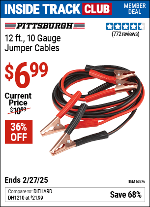 Harbor Freight Coupons, HF Coupons, 20% off - 12 Ft., 10 Gauge Booster Cables