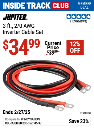 Harbor Freight Coupons, HF Coupons, 20% off - JUPITER, 3 Ft. Inverter Cable Set - #2/0 AWG