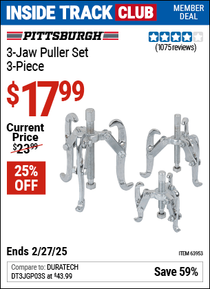 Harbor Freight Coupons, HF Coupons, 20% off - Three-Jaw Puller Set, 3 Pc.