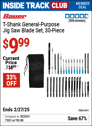 Harbor Freight Coupons, HF Coupons, 20% off - 30 Piece T-shank All Purpose Jigsaw Blade Assortment