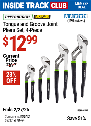 Harbor Freight Coupons, HF Coupons, 20% off - 4 Piece Tongue And Groove Joint Pliers Set