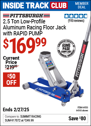 Harbor Freight Coupons, HF Coupons, 20% off - 2.5 ton Aluminum Rapid Pumpxc2xae Racing Floor Jack